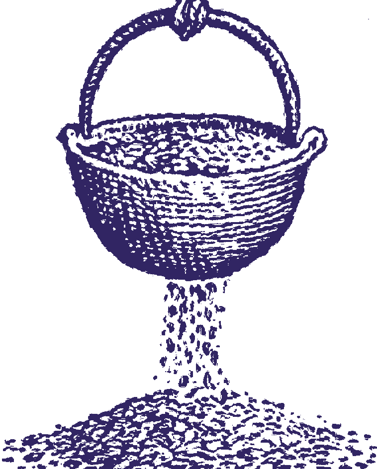 a footed measure pouring grain, engraving